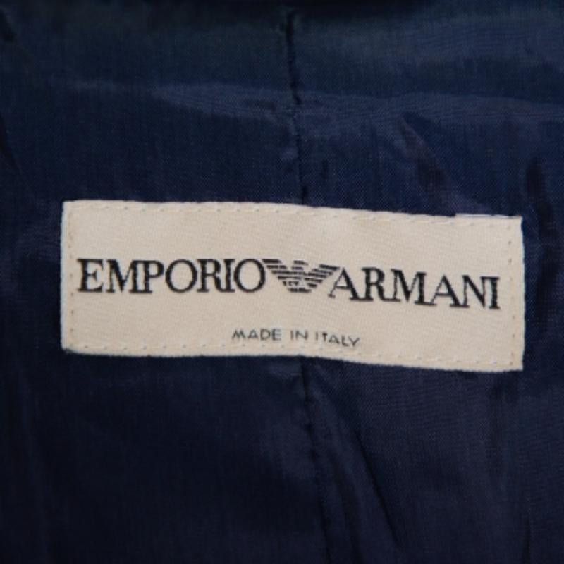 Women's Emporio Armani Navy Blue Crepe Paneled Button Front Blazer M For Sale