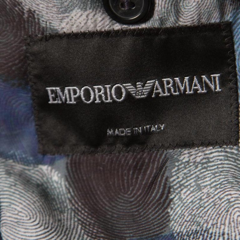 Emporio Armani Navy Blue Nylon Fingerprint Lined Double Breasted Jacket ...