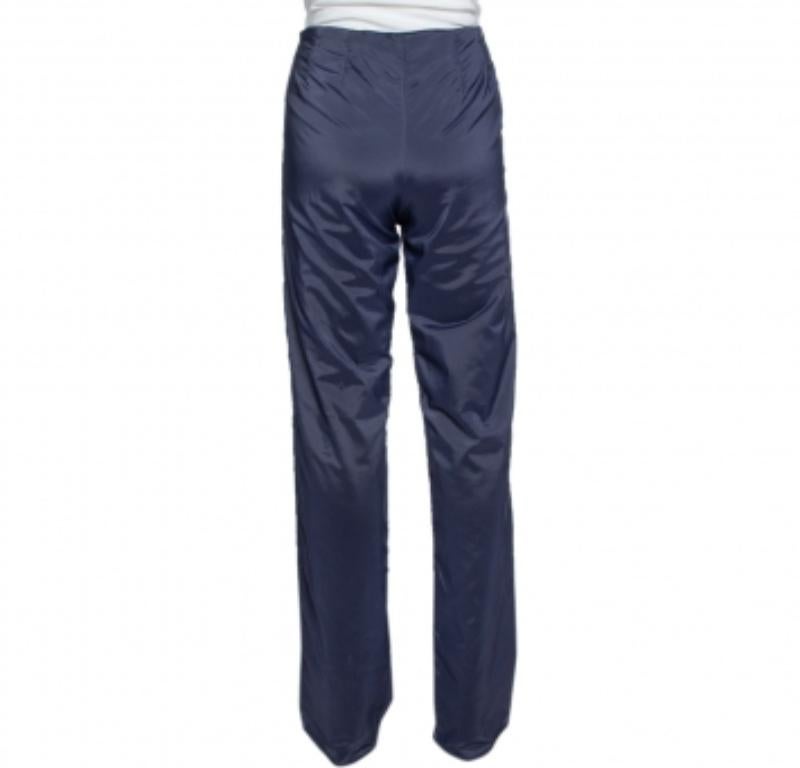 Emporio Armani Navy Blue Padded Wide Leg Pants M In Excellent Condition For Sale In Dubai, Al Qouz 2