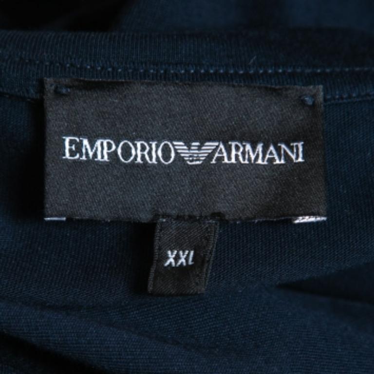 Emporio ARMANI Camiseta de punto de algodón estampado azul marino XXL Azul en venta