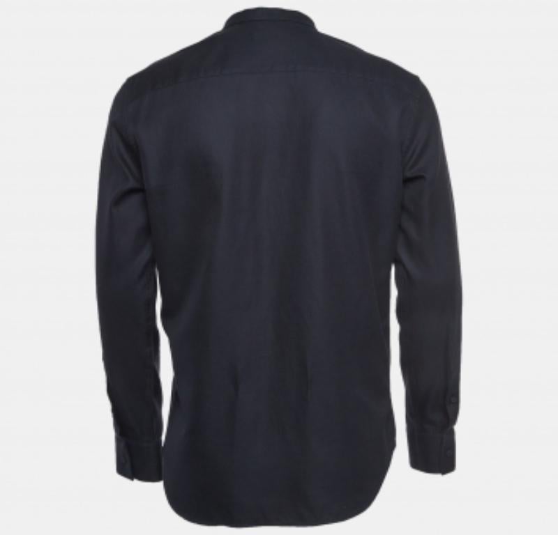 Nero Emporio Armani Camicia a manica intera in raso blu navy L in vendita