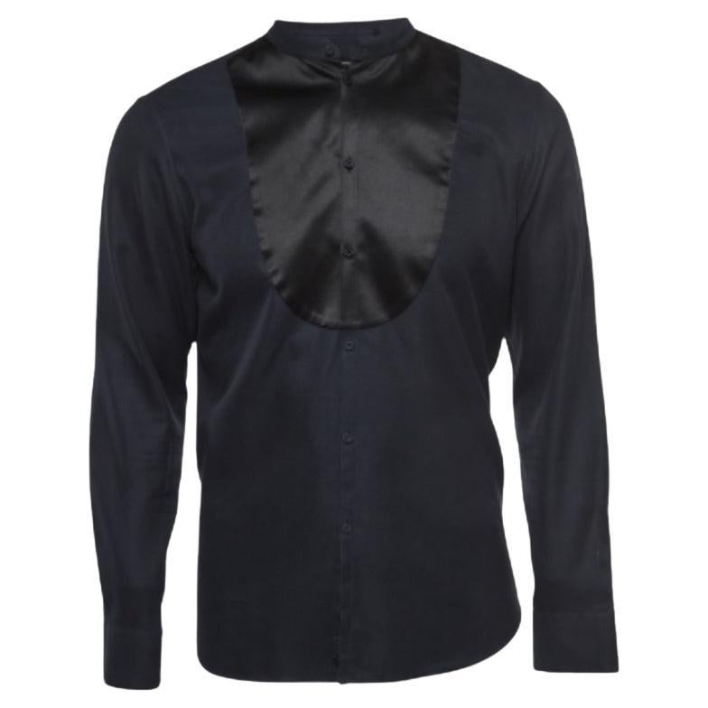 Emporio Armani Camicia a manica intera in raso blu navy L in vendita