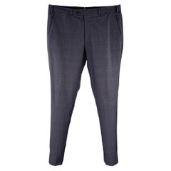 Emporio Armani Navy Plaid Wool Tapered Zip Fly Pants Marked IT 50