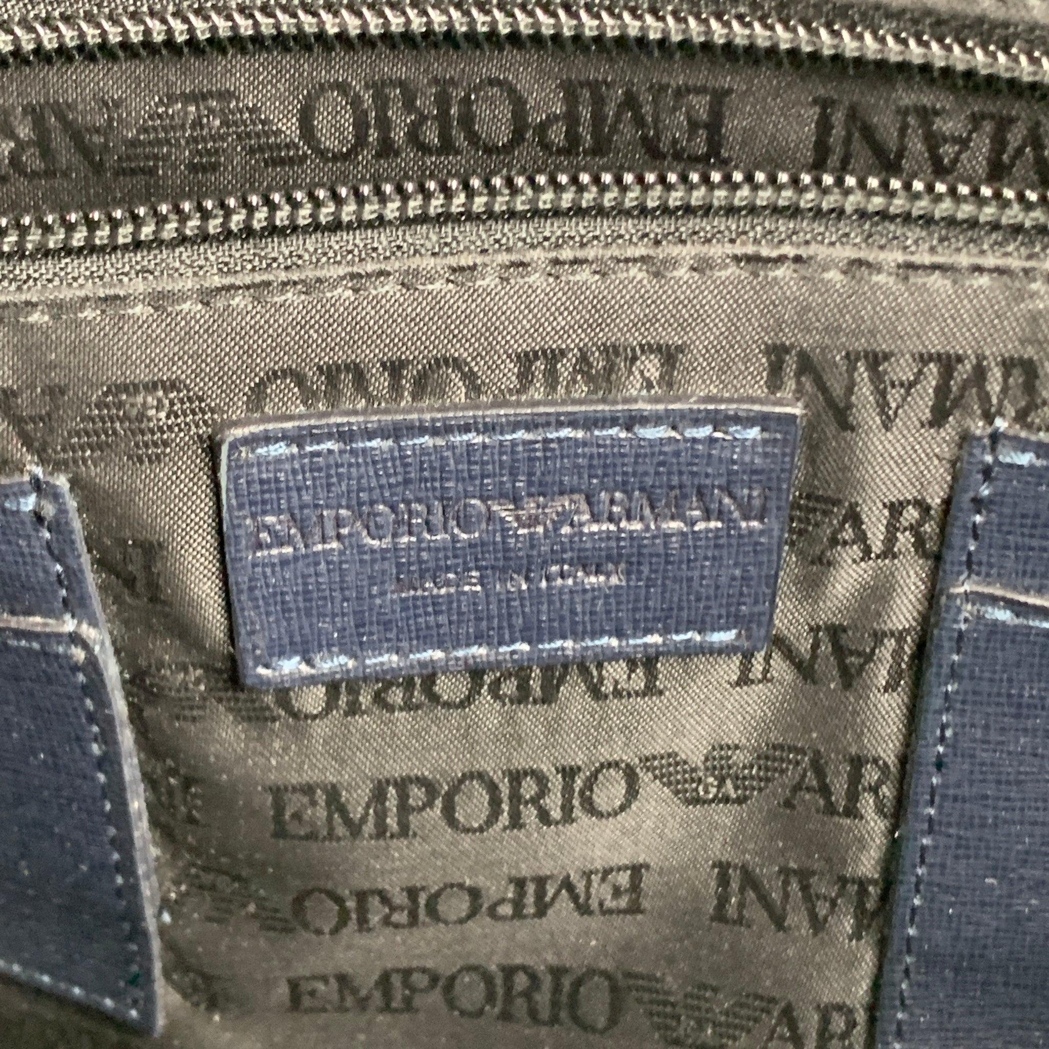 EMPORIO ARMANI Navy Textured Saffiano Leather Briefcase Bag For Sale 2