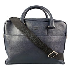 EMPORIO ARMANI Borsa a cartella in pelle saffiano testurizzata blu navy