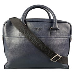 EMPORIO ARMANI Navy Textured Saffiano Leather Briefcase Bag