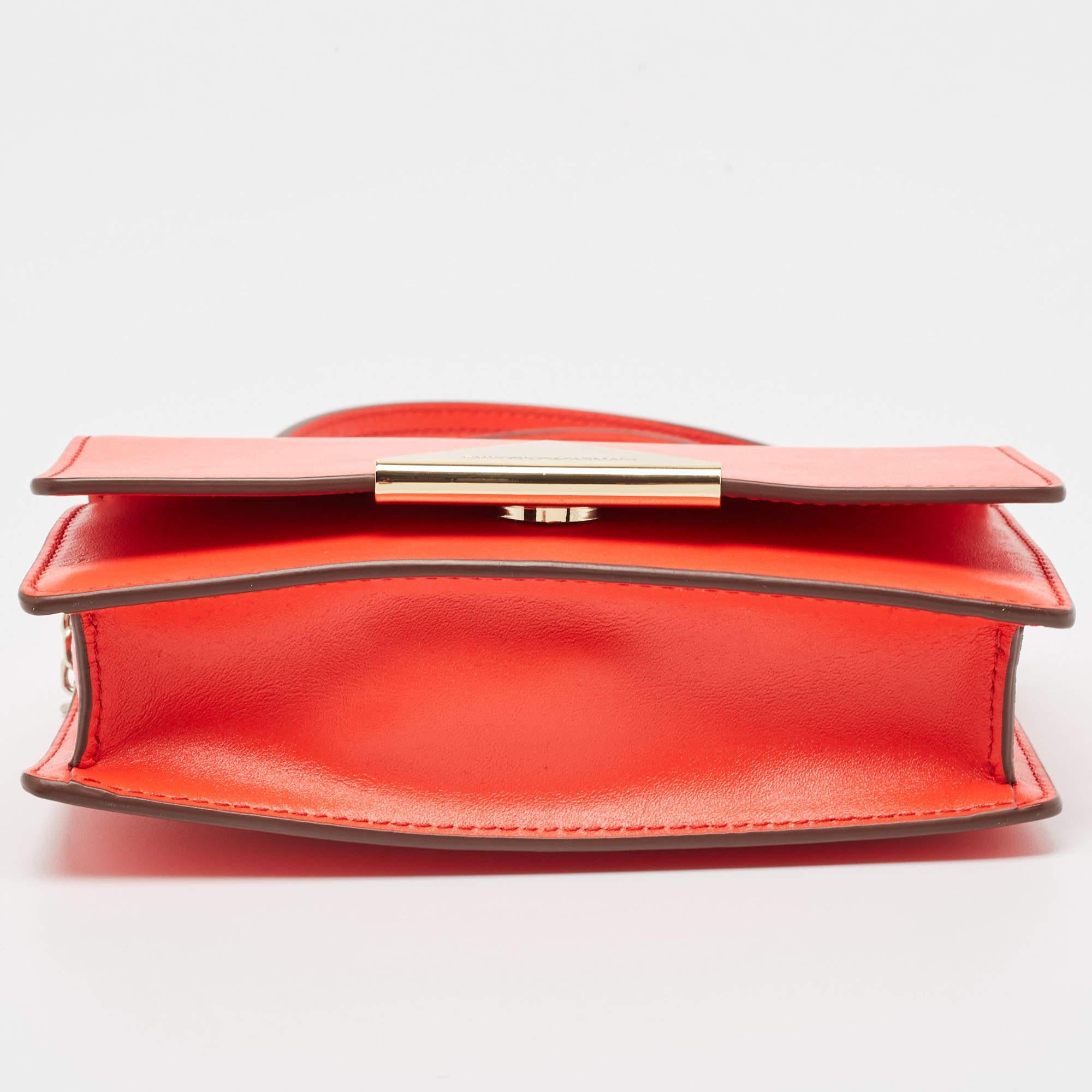 Emporio Armani Neon Red Leather Flap Crossbody Bag For Sale 6