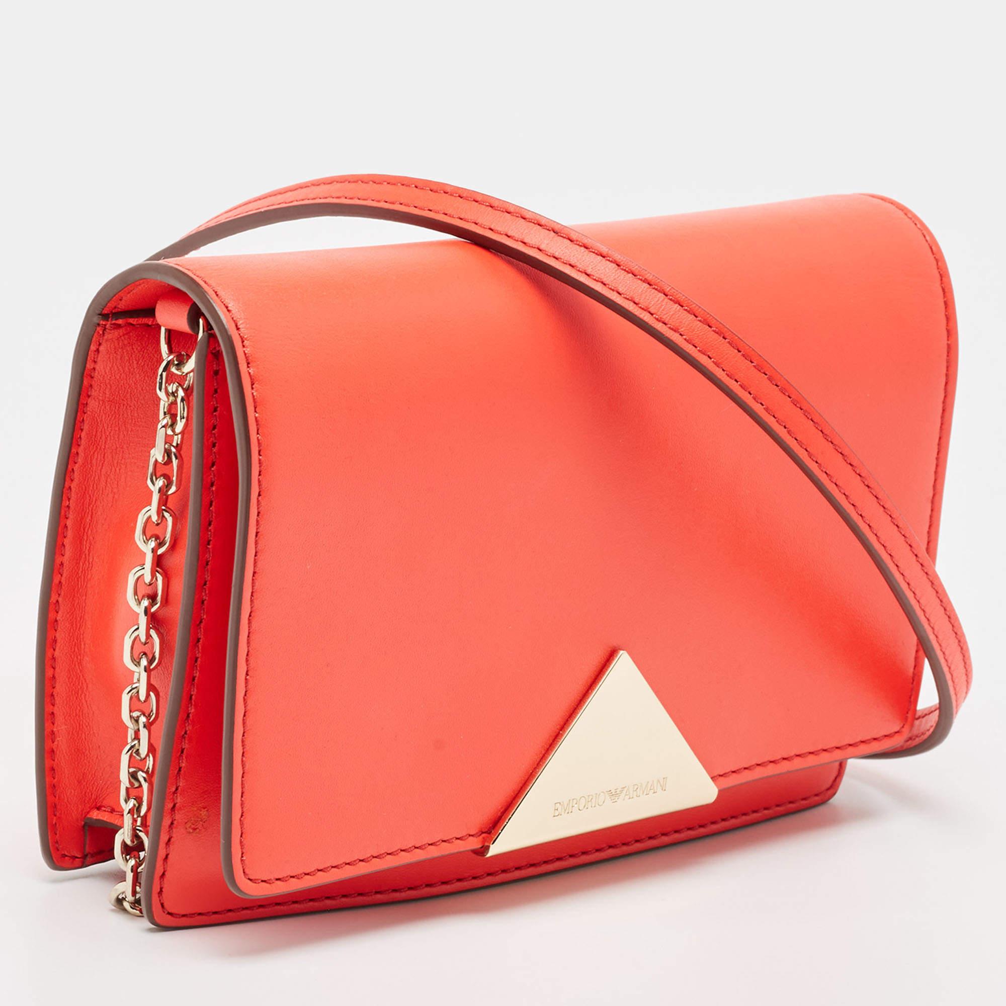 Emporio Armani Neon Red Leather Flap Crossbody Bag For Sale 7