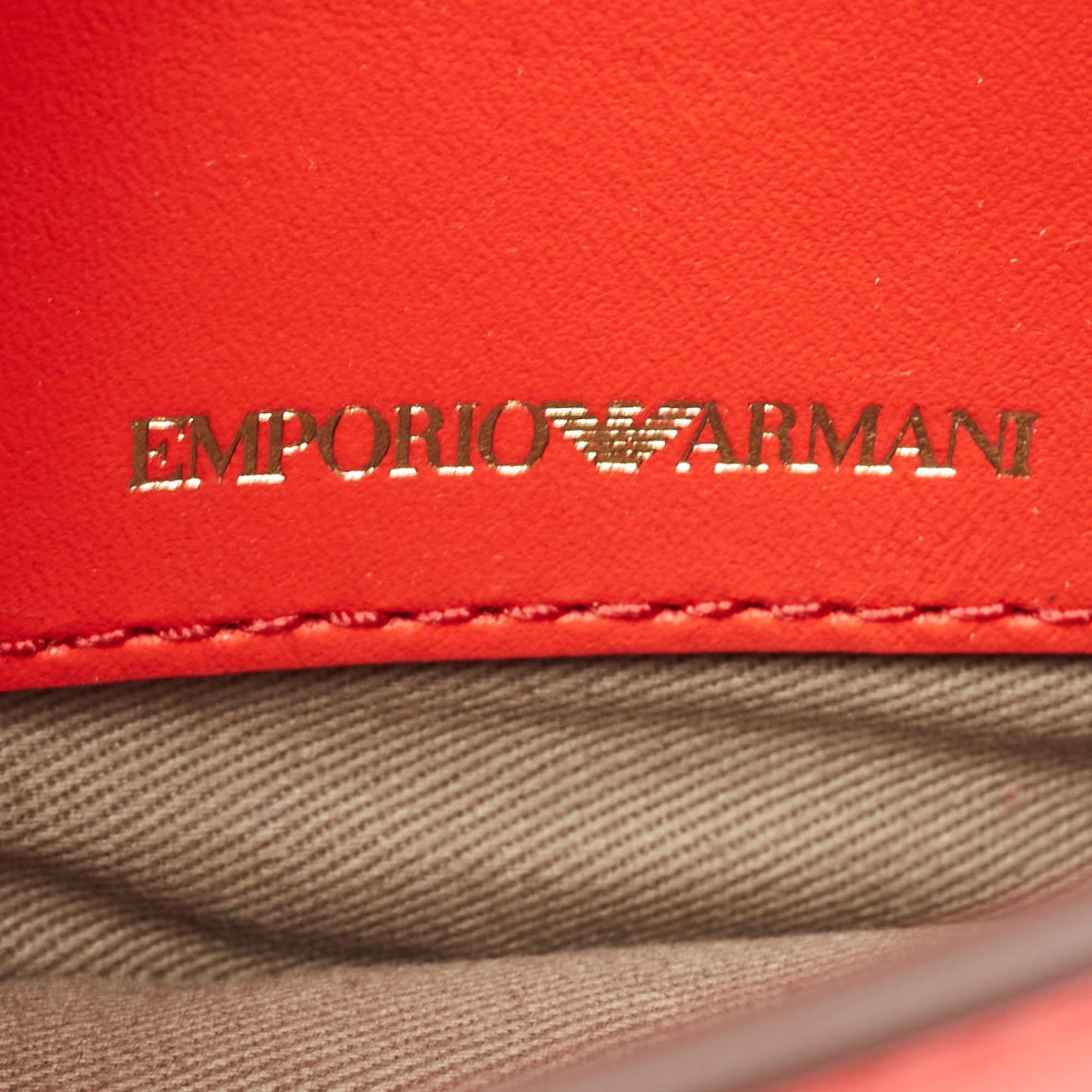 Emporio Armani Neon Red Leather Flap Crossbody Bag In Excellent Condition For Sale In Dubai, Al Qouz 2