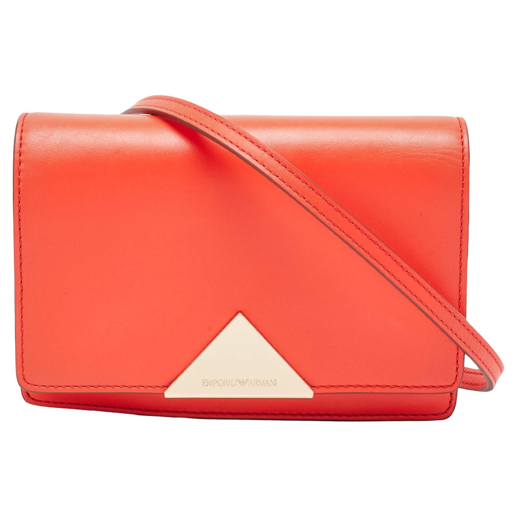 Emporio Armani Neon Red Leather Flap Crossbody Bag For Sale