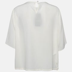 Emporio Armani Off White Embellished Silk Short Sleeve Blouse L