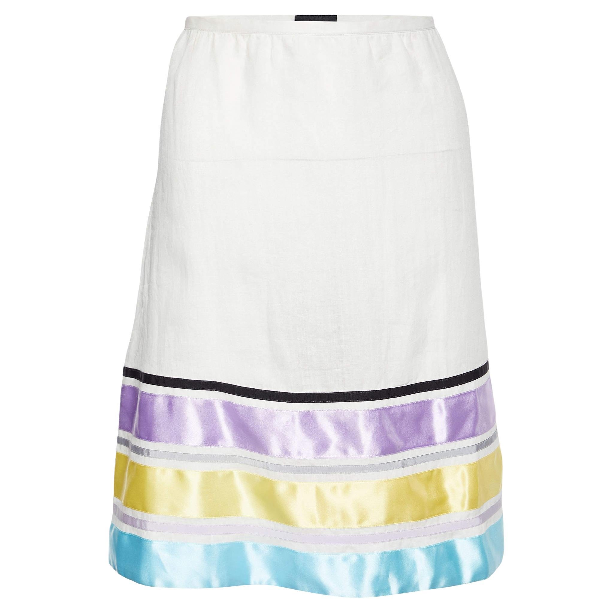 Emporio Armani Off-White Ramie Contrast Trim Mini Skirt M For Sale