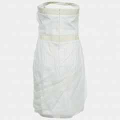 Emporio Armani Off White Tulle Ruched Halter Neck Mini Dress S