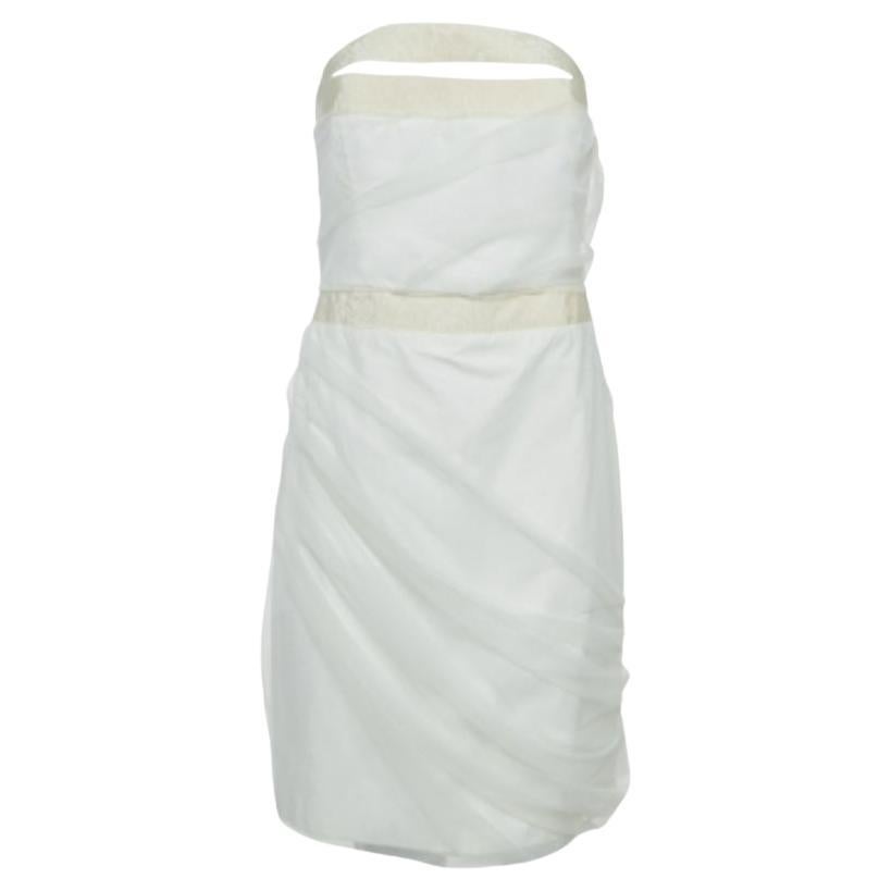 Emporio Armani Weißes Tüll-Minikleid mit gerüschtem Neckholder S im Angebot