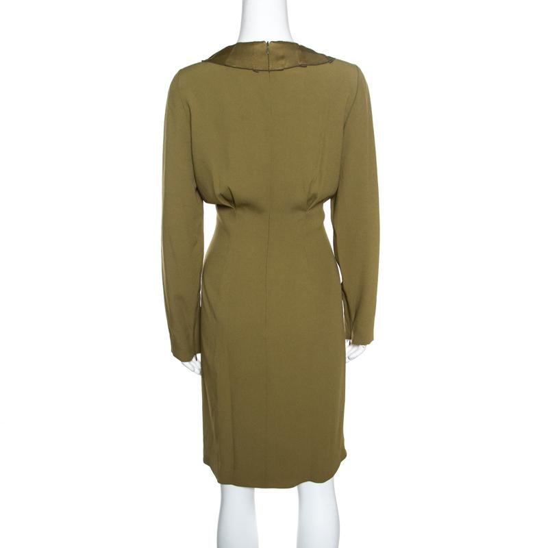 Brown Emporio Armani Olive Green Flutter Front Long Sleeve Tunic Dress L