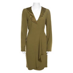 Emporio Armani Olive Green Flutter Front Long Sleeve Tunic Dress L