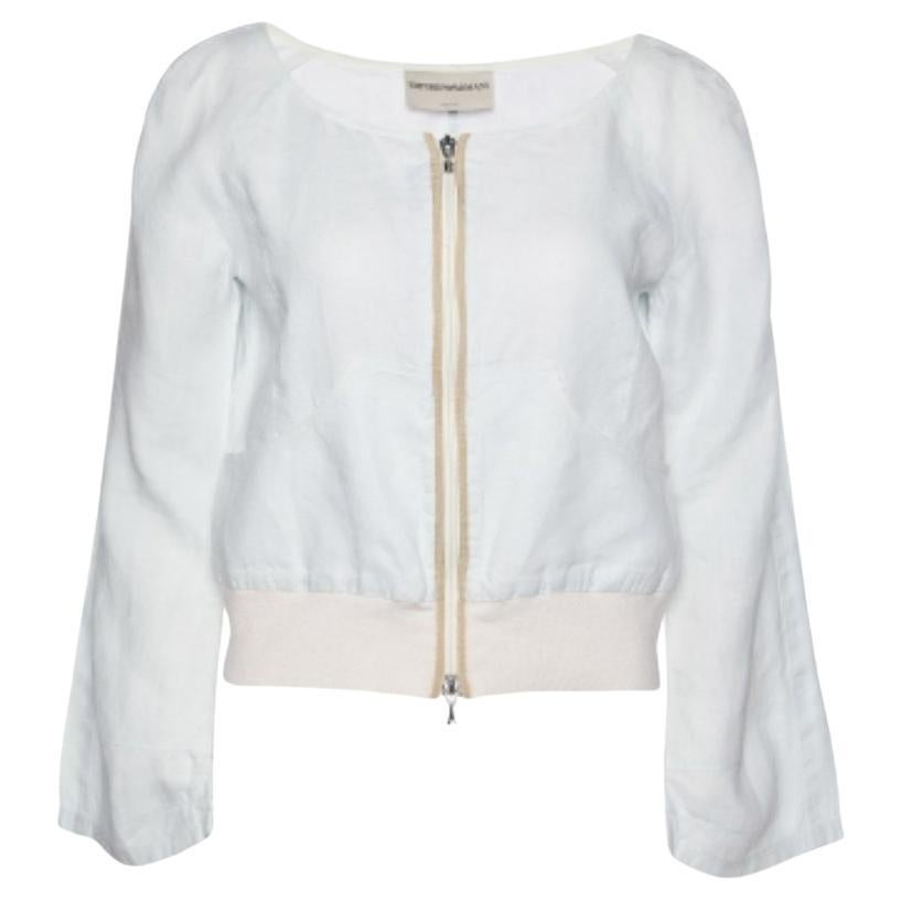 Emporio ARMANI Chaqueta recortada con cremallera azul pálido M en venta