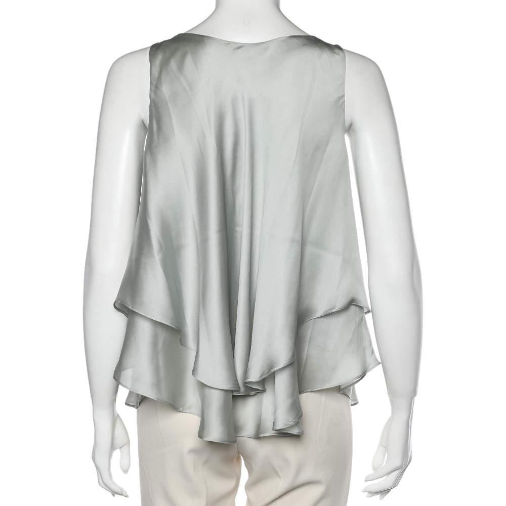 Gray Emporio Armani Pale Green Silk Layered Sleeveless Button Front Top M