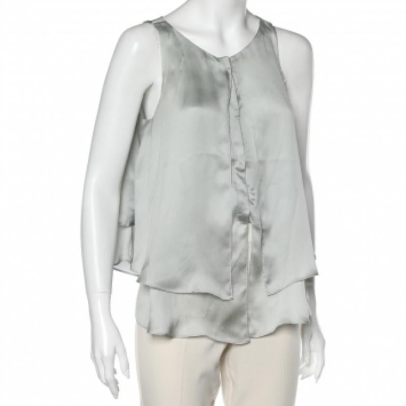 Gray Emporio Armani Pale Green Silk Layered Sleeveless Button Front Top M For Sale