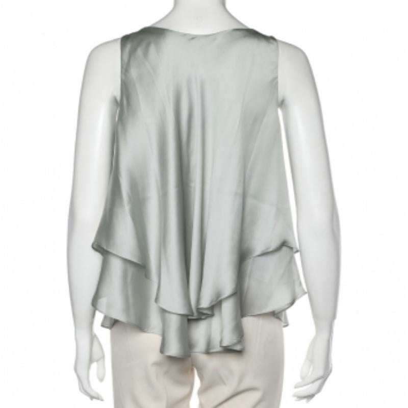Emporio Armani Pale Green Silk Layered Sleeveless Button Front Top M For Sale 1