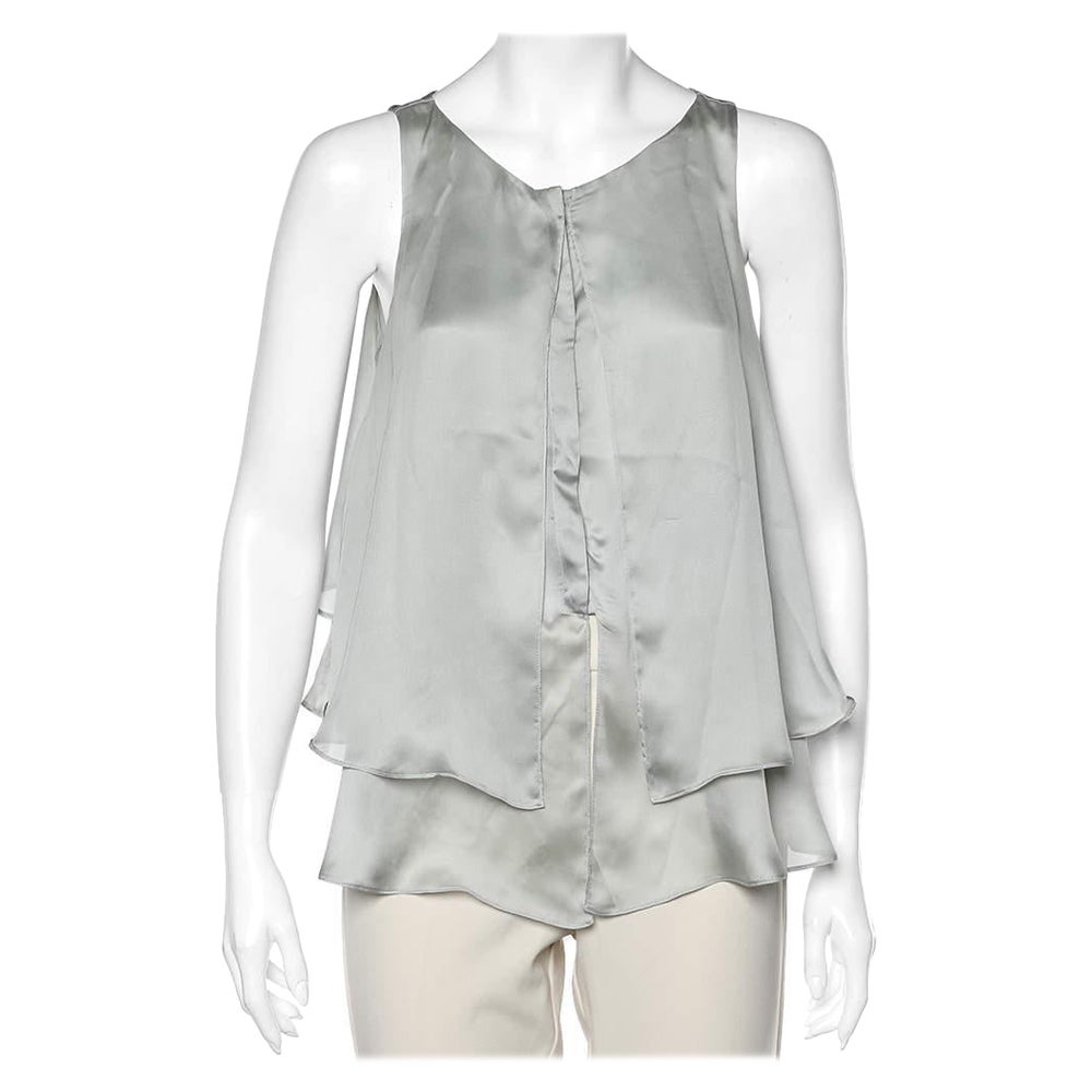 Emporio Armani Pale Green Silk Layered Sleeveless Button Front Top M