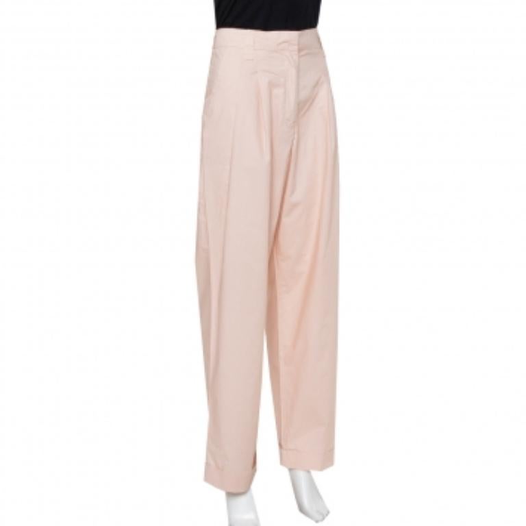 Beige Emporio Armani Pale Pink Cotton Wide Leg Trousers L For Sale