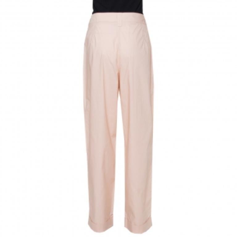 Emporio Armani Pale Pink Cotton Wide Leg Trousers L In Good Condition For Sale In Dubai, Al Qouz 2
