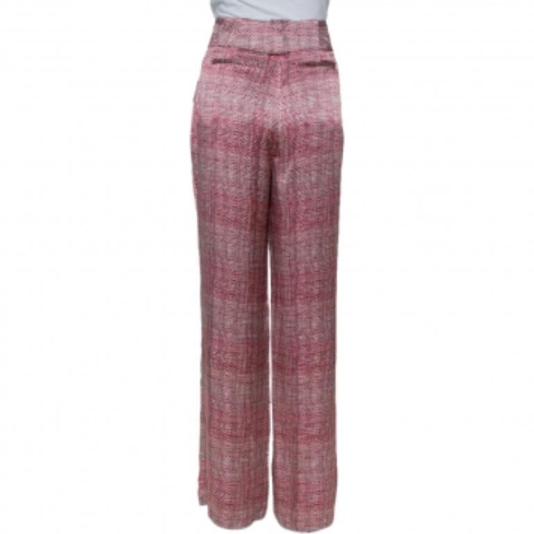 Emporio Armani Pink & Grey Printed Silk Palazzo Pants M For Sale 1