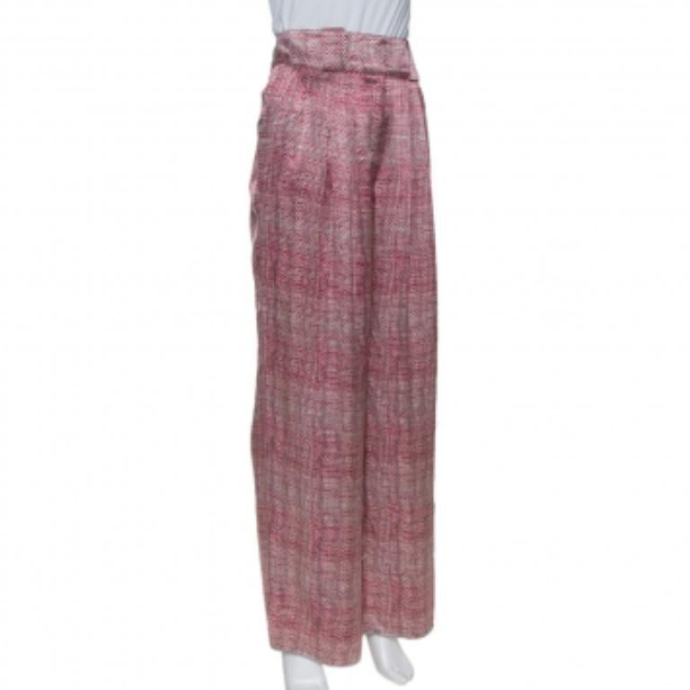 Emporio Armani Pink & Grey Printed Silk Palazzo Pants M For Sale 2