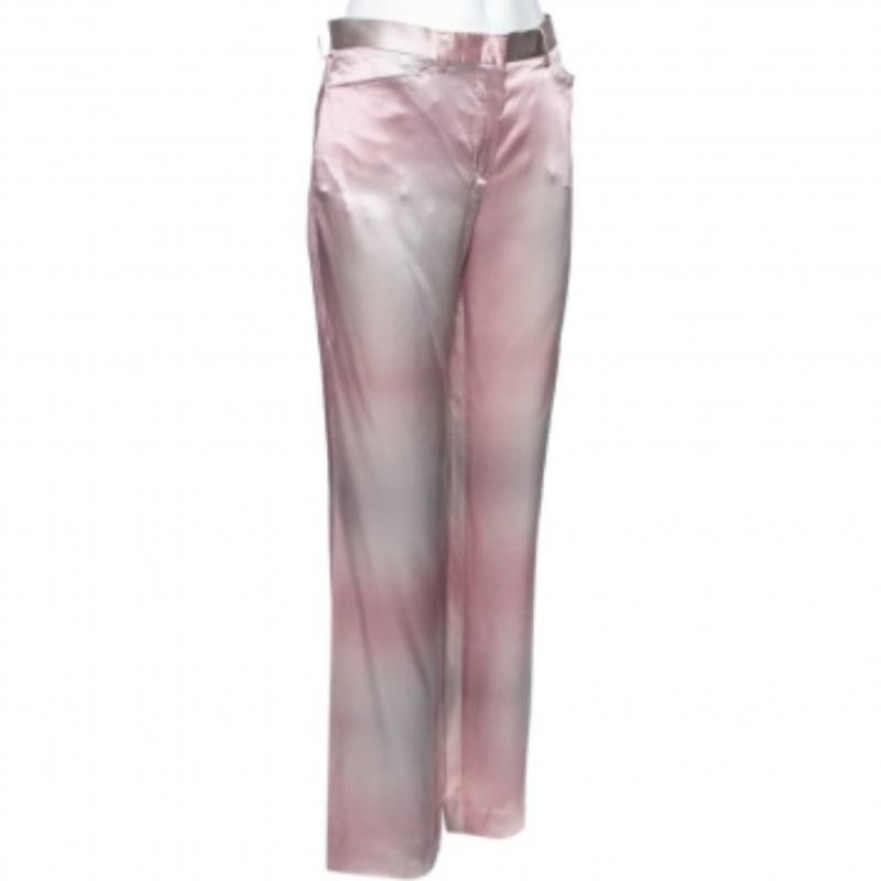 Emporio ARMANI Pantalones de seda rosa y gris M Gris en venta