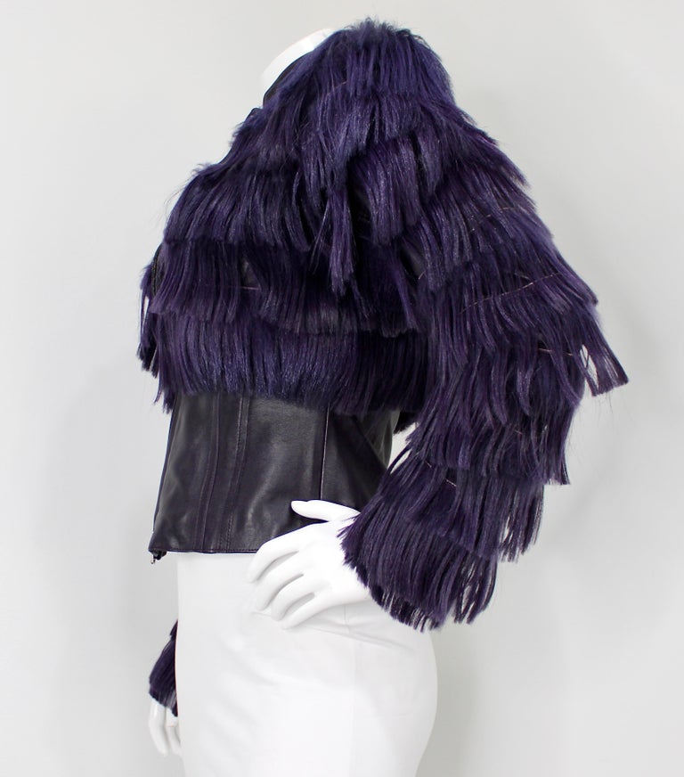 Emporio Armani Purple Faux Leather Kidassia Goat Fur Jacket circa