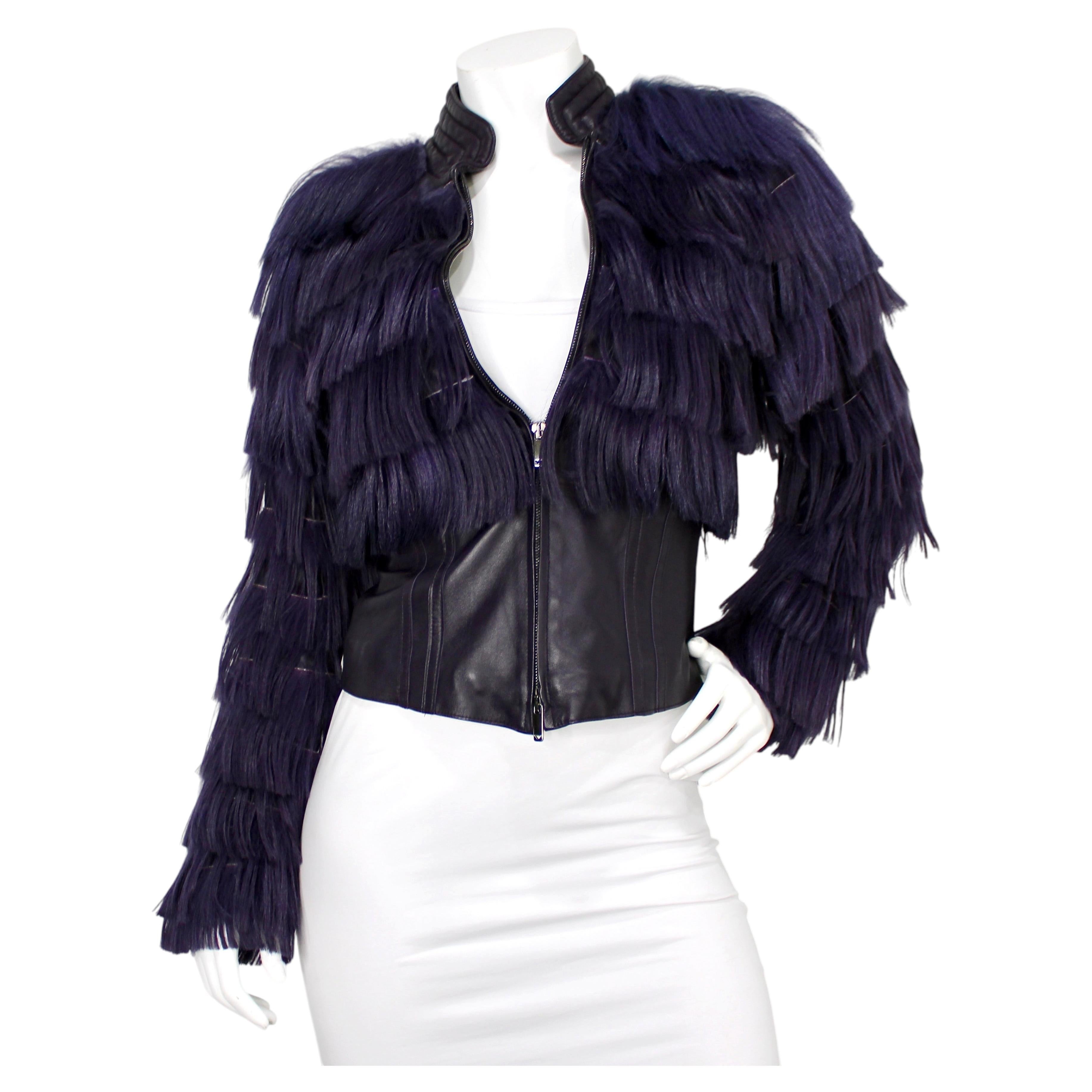 ジャケット・アウター AW2013 EMPORIO ARMANI Goat Fur Jacket Emporio Armani Purple Faux Leather Kidassia Goat Fur Jacket circa