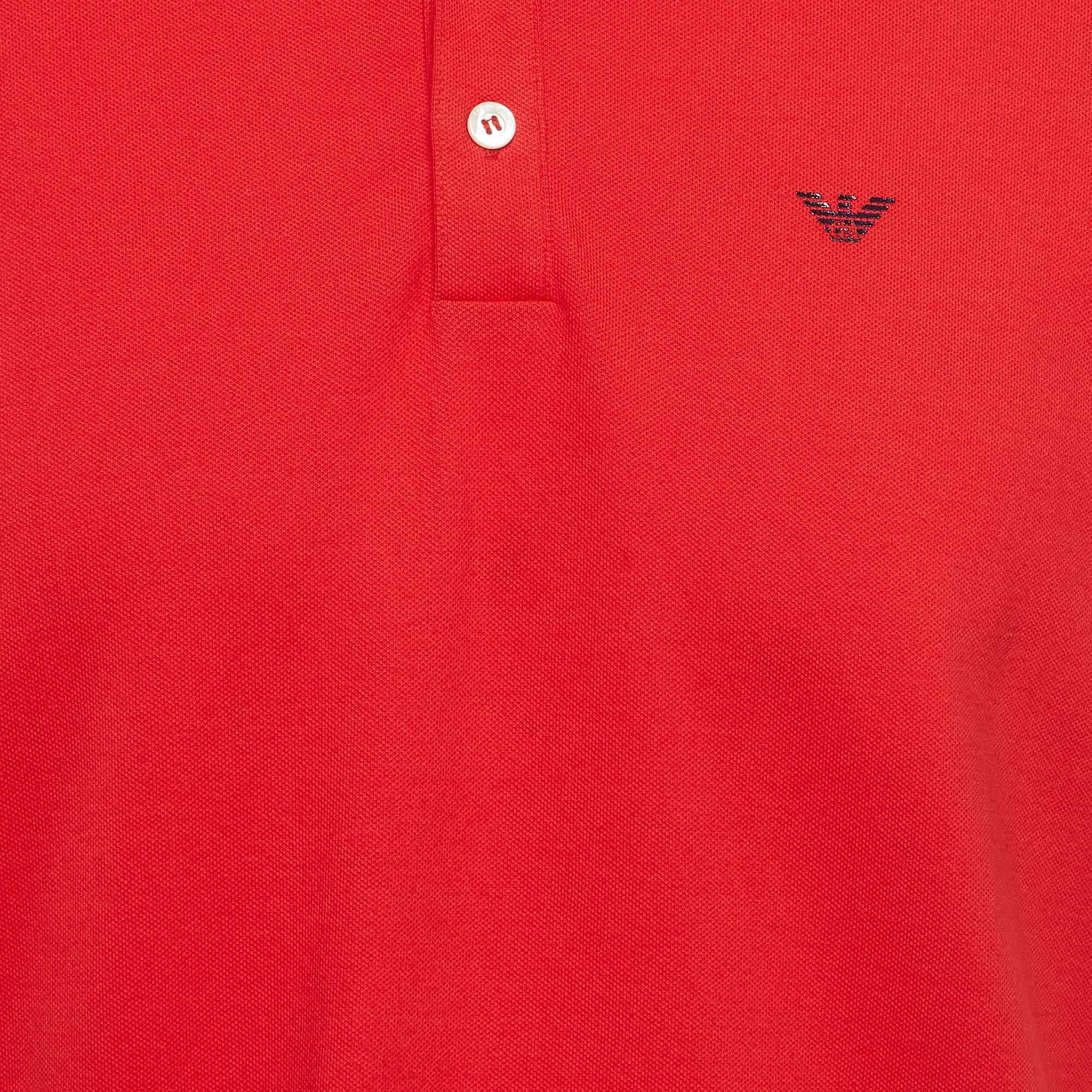 Emporio Armani Red Cotton Pique Polo T-Shirt 3XL In New Condition For Sale In Dubai, Al Qouz 2