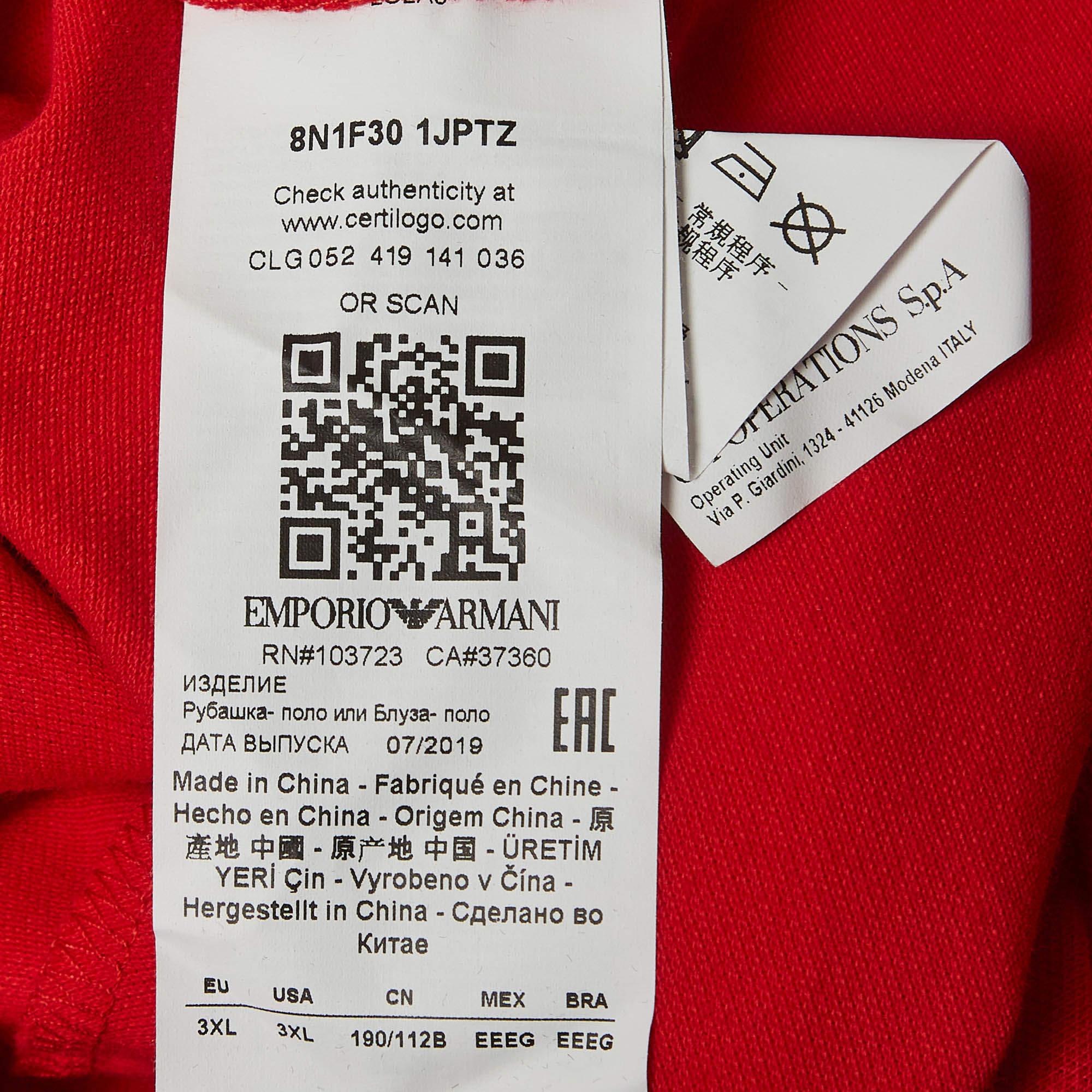 Emporio Armani Red Cotton Pique Polo T-Shirt 3XL For Sale 1