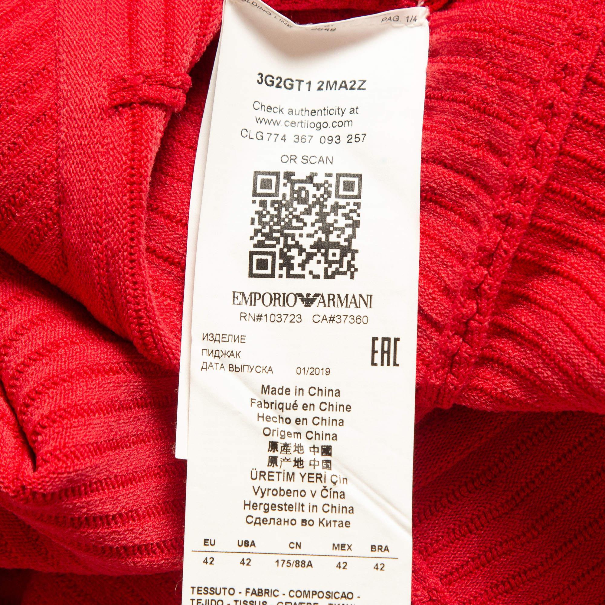 Emporio Armani Red Ottoman Knit Peplum Jacket M For Sale 1