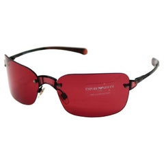 Emporio Armani Red Rimless Shield Sunglasses circa Y2K