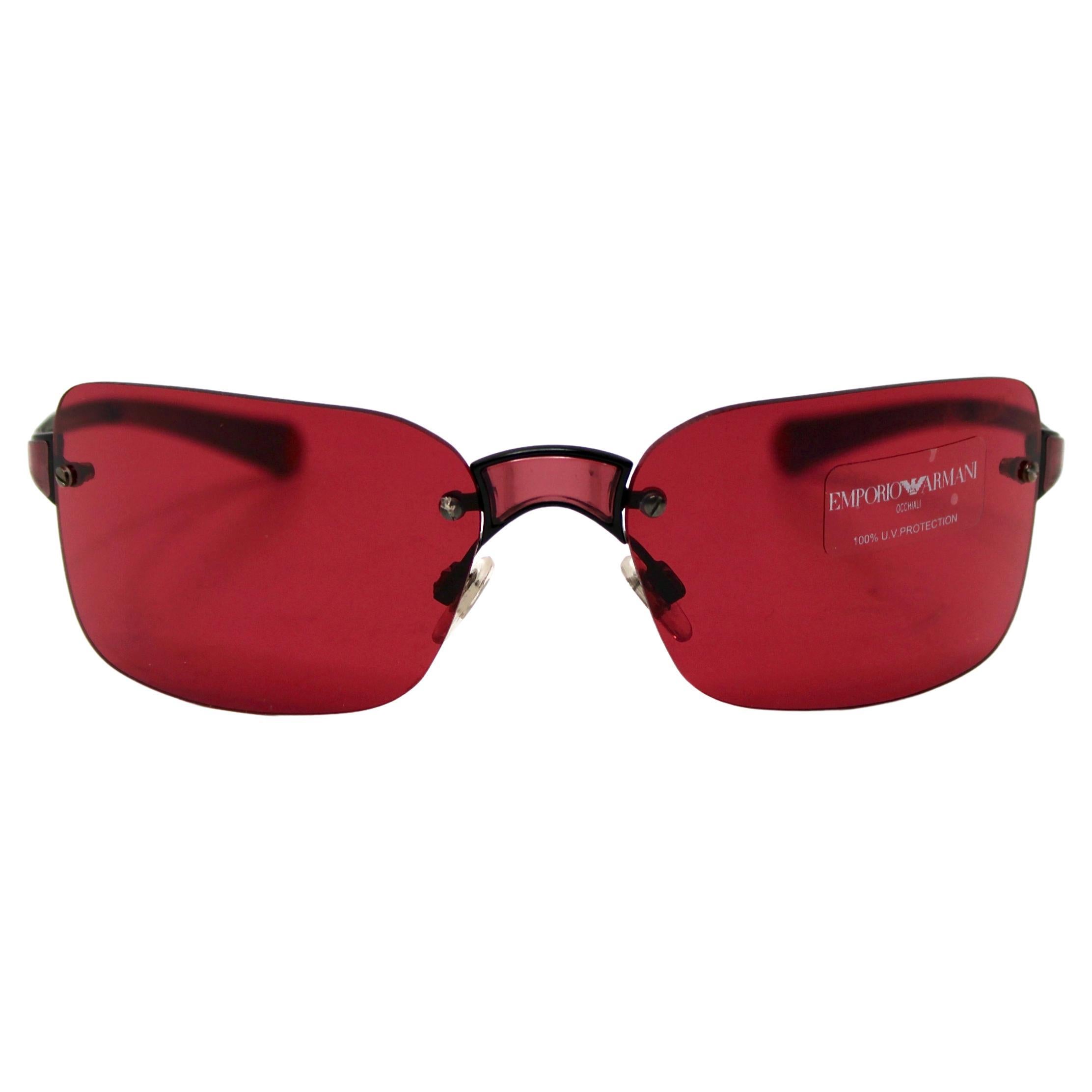 Emporio Armani Red Rimless Shield Sunglasses circa Y2K