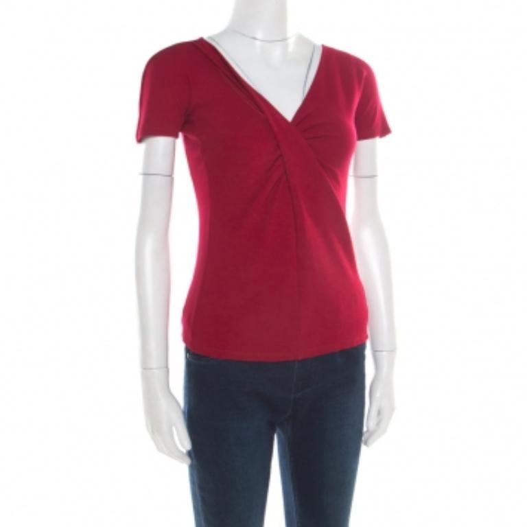 Emporio Armani Red Twist Front Detail Short Sleeve Top S en vente 1
