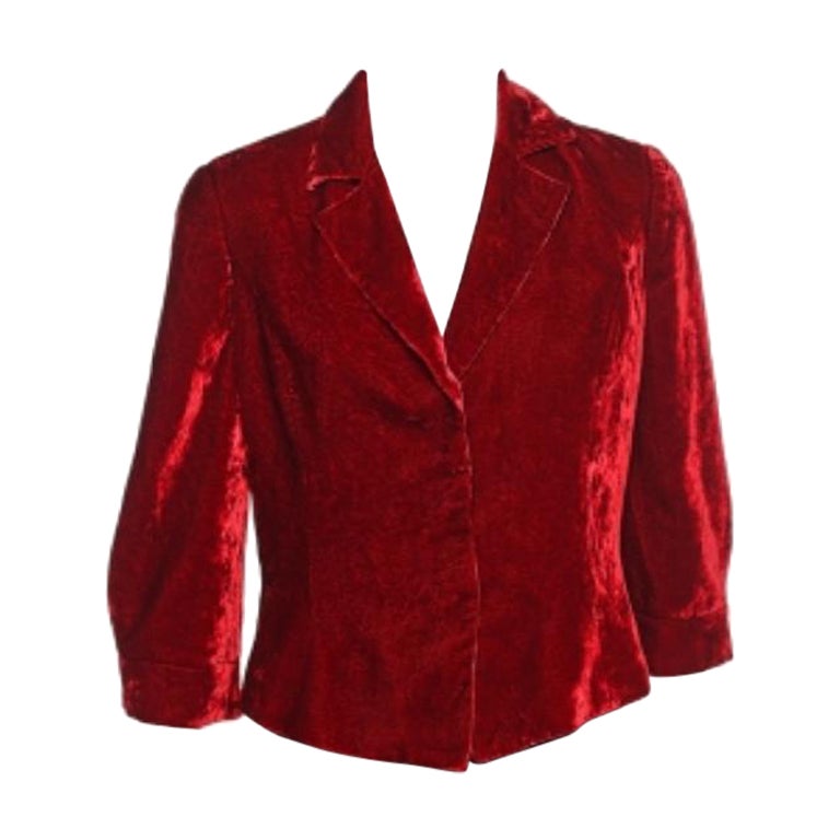 Emporio Armani Red Velvet Button Front Blazer L