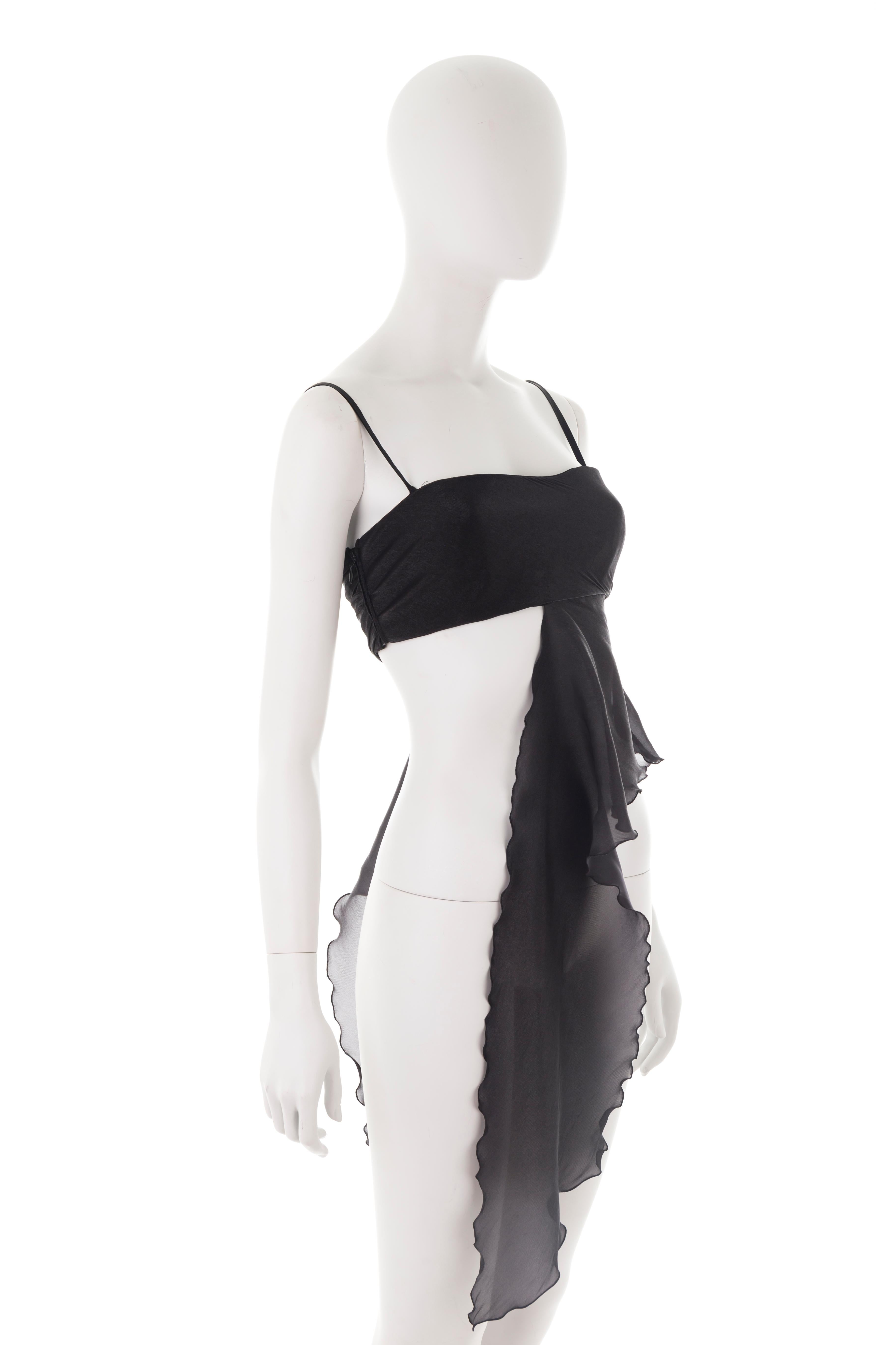 Emporio Armani S/S 2001 ruffled black tube top In Excellent Condition For Sale In Rome, IT