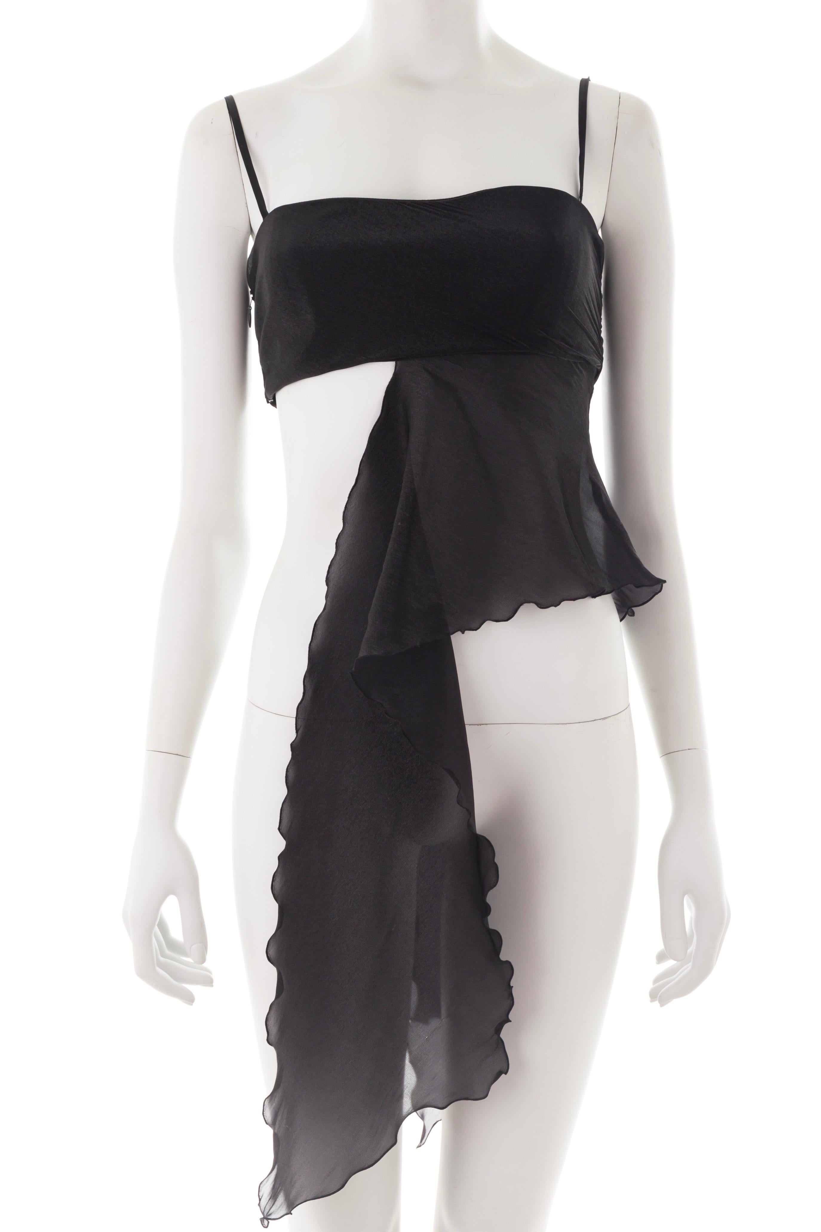 Emporio ARMANI S/S 2001 top de tubo negro con volantes