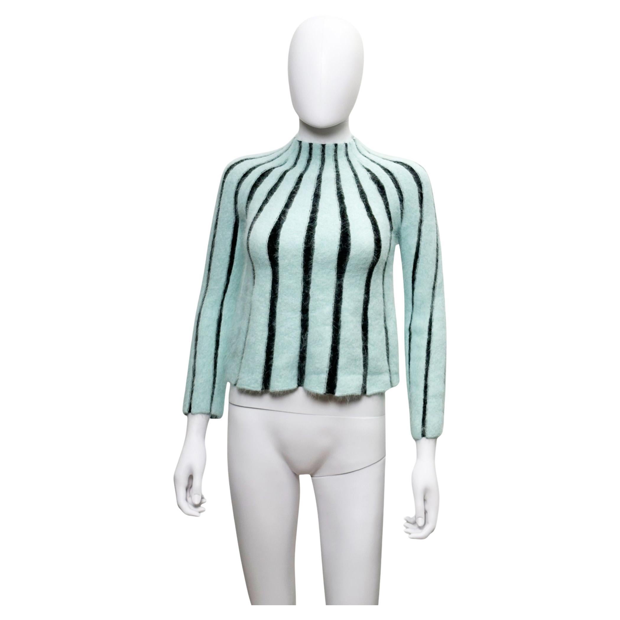 Emporio Armani S/S 2020 Fuzzy Alpaca Mohair Striped Sweater en vente