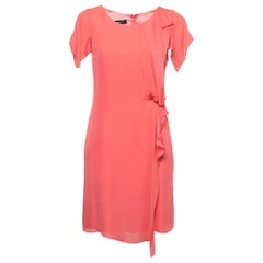 Emporio Armani Salmon Pink Silk Draped Detail Midi Dress M