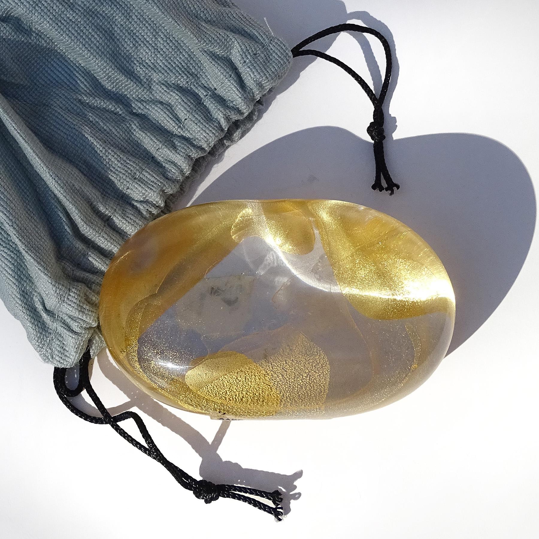 Mid-Century Modern Emporio Armani Seguso Viro Murano Gold Italian Art Glass Paperweight and Bag