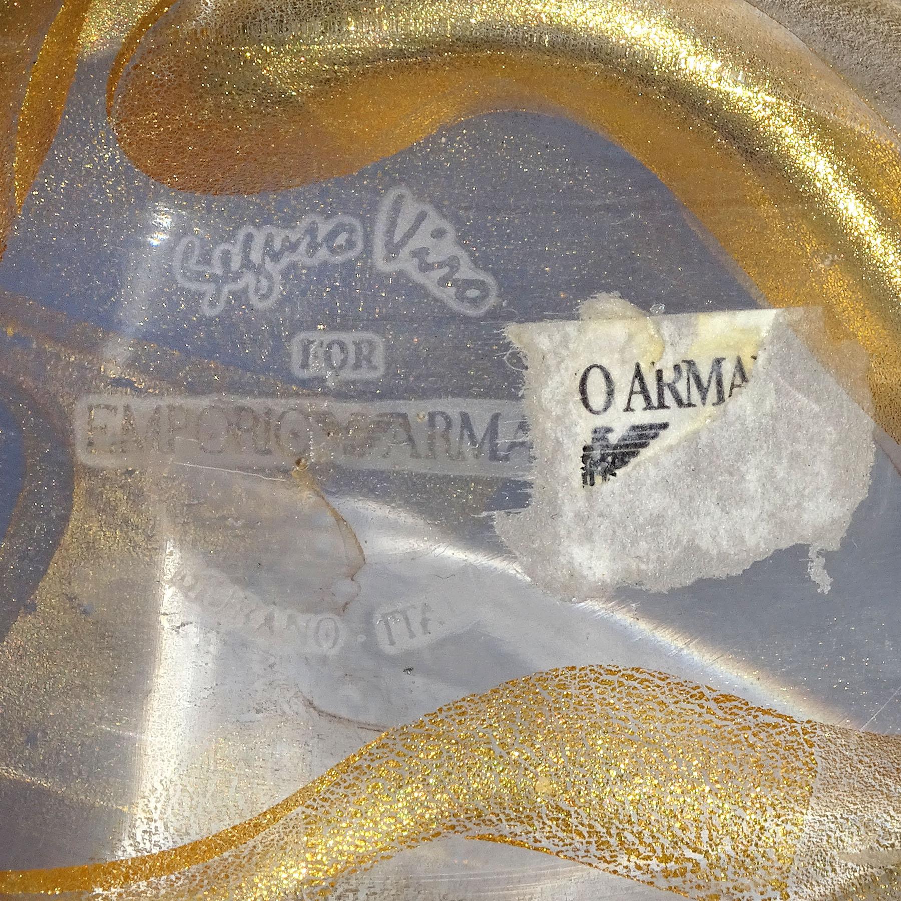 Emporio Armani Seguso Viro Murano Gold Italian Art Glass Paperweight and Bag 4