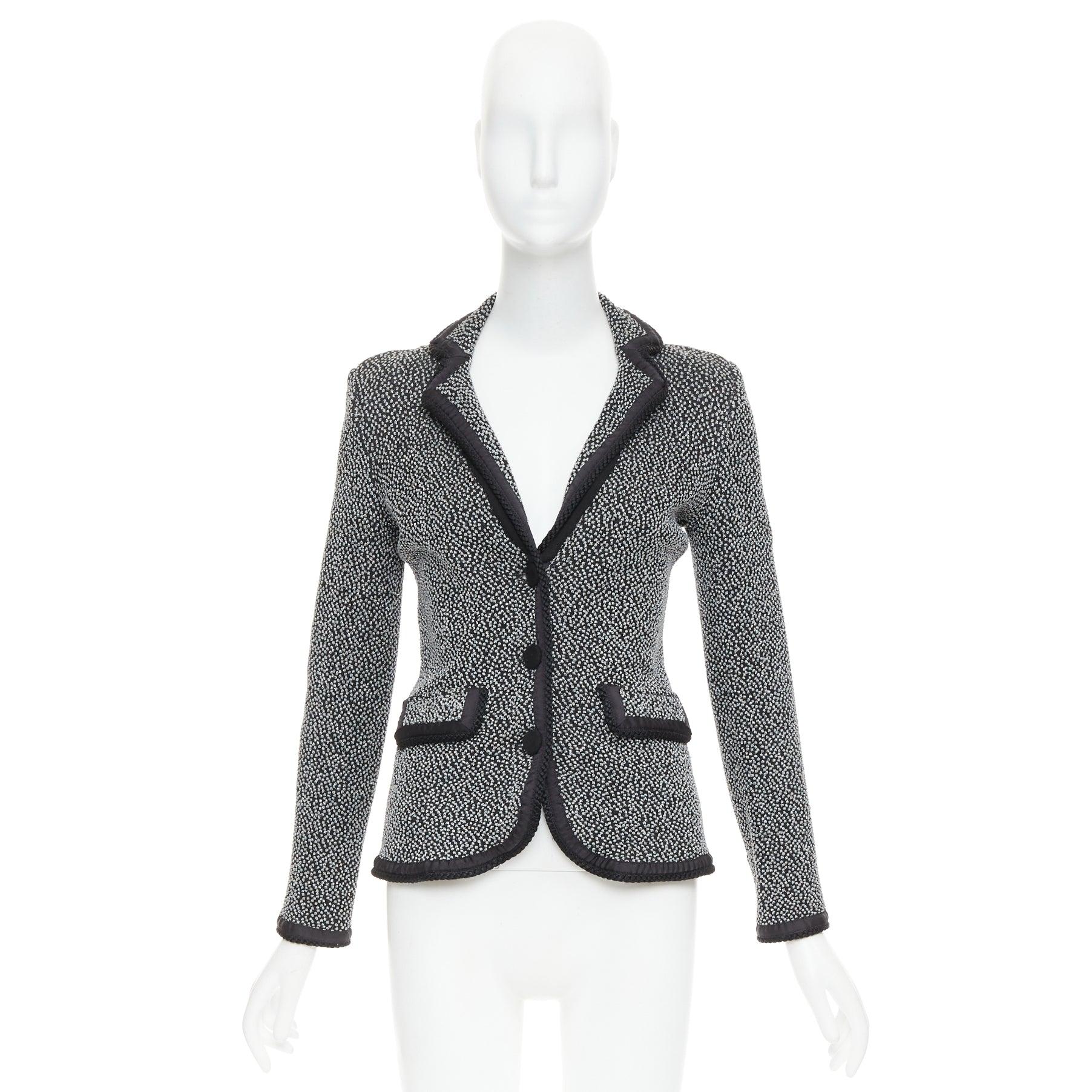 EMPORIO ARMANI silver lurex boucle applique black trim knit blazer IT40 S For Sale 5