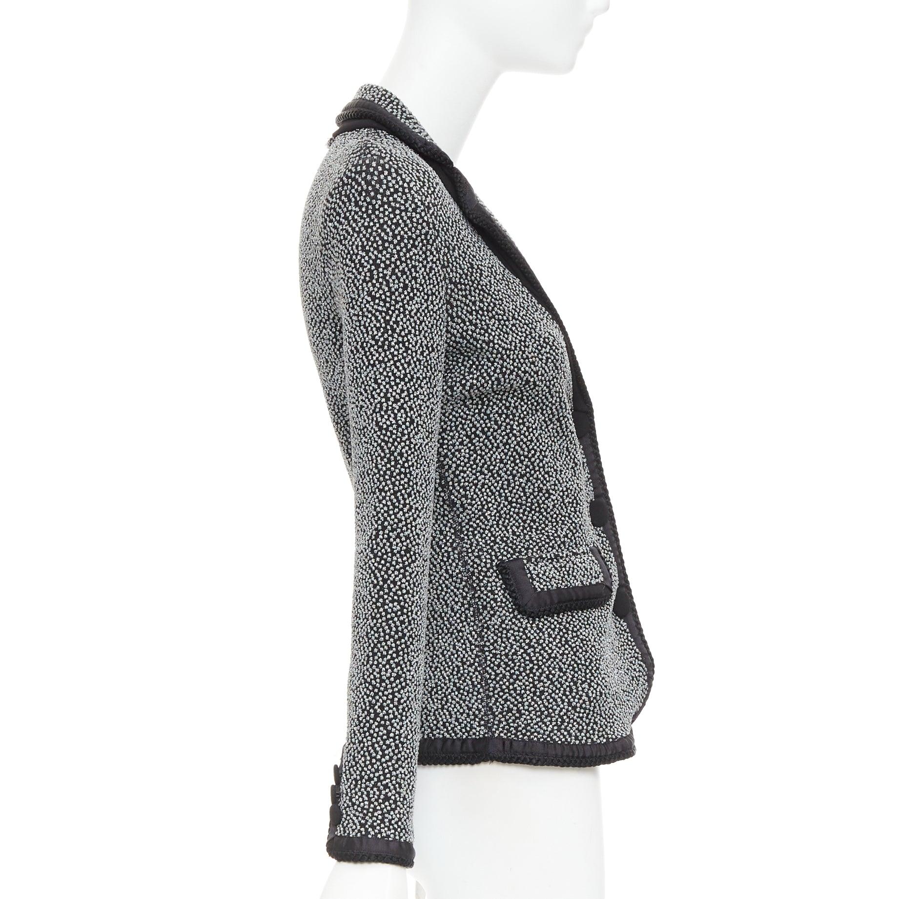 Women's EMPORIO ARMANI silver lurex boucle applique black trim knit blazer IT40 S For Sale