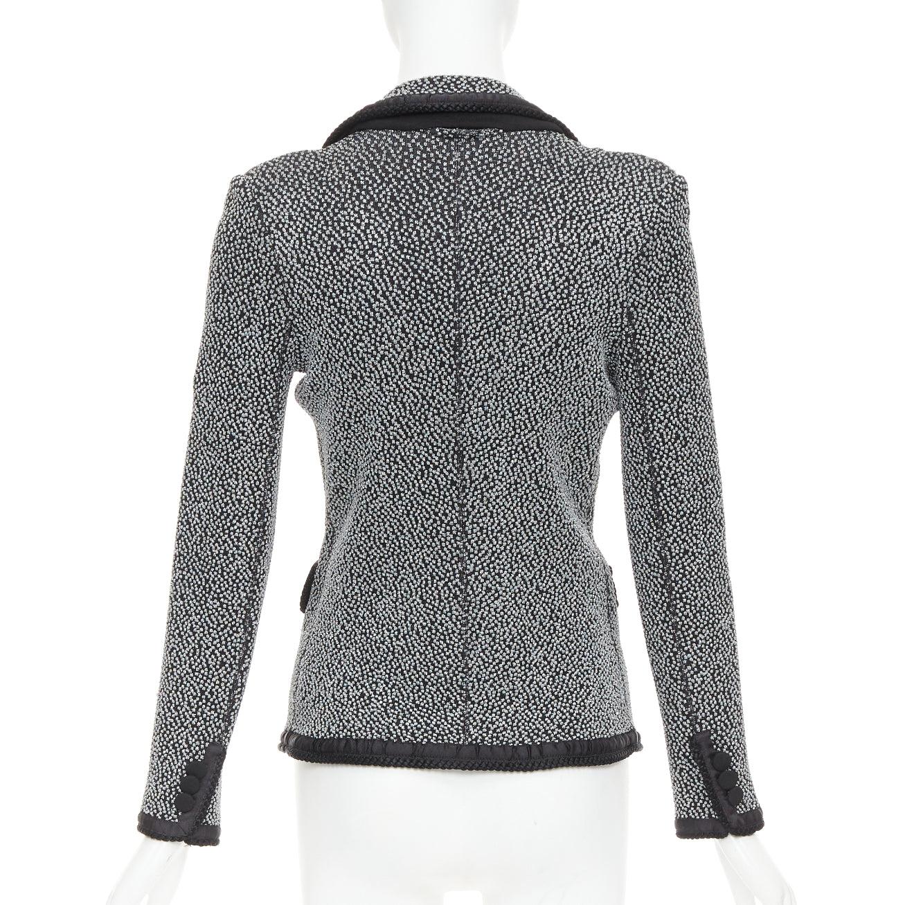 EMPORIO ARMANI silver lurex boucle applique black trim knit blazer IT40 S For Sale 1