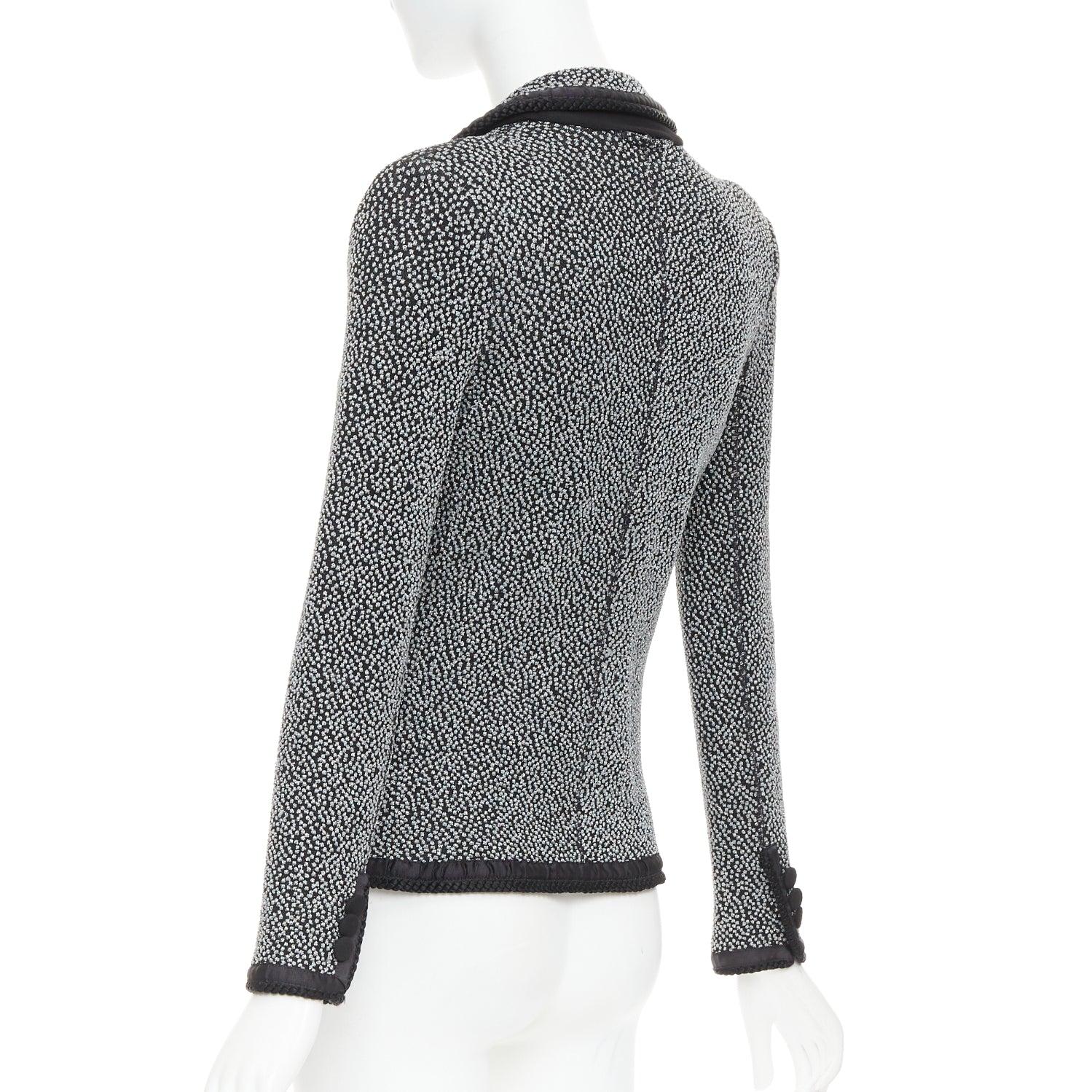 EMPORIO ARMANI silver lurex boucle applique black trim knit blazer IT40 S For Sale 2
