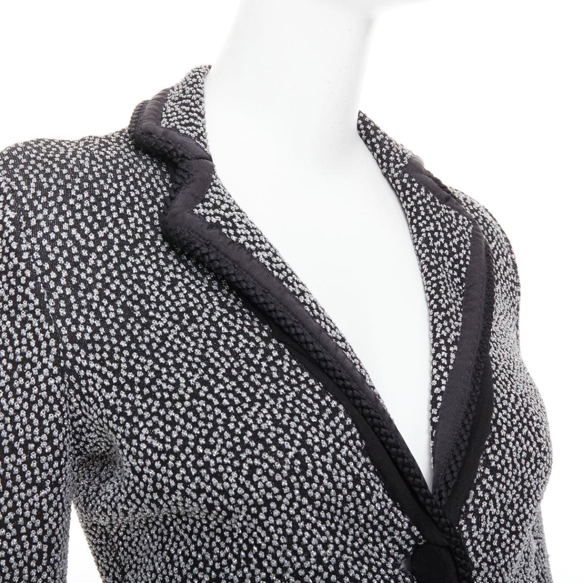EMPORIO ARMANI silver lurex boucle applique black trim knit blazer IT40 S For Sale 3